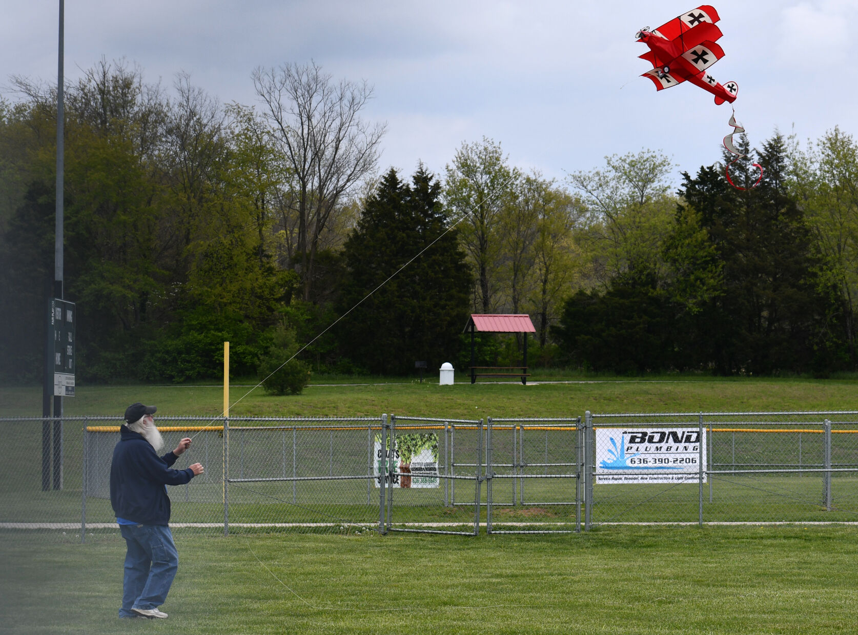 Lou White flies a kite